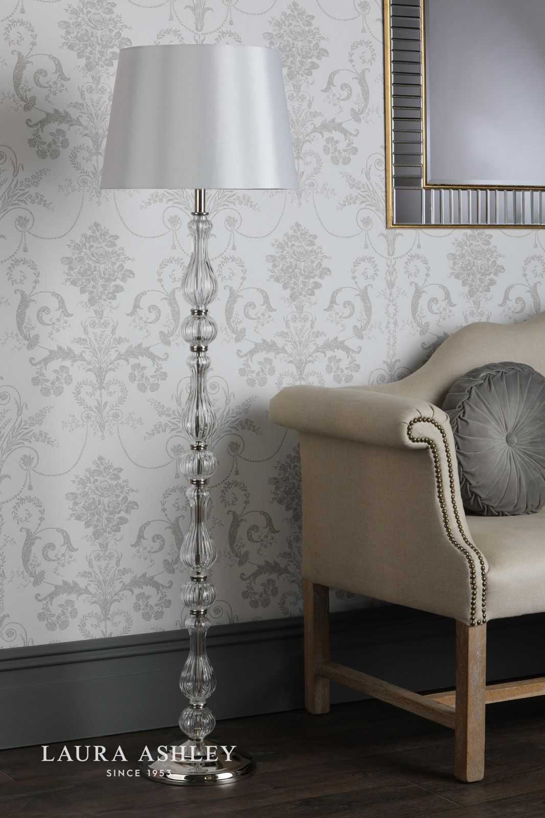 Laura Ashley Bradshaw Floor Lamp Polished Nickel & Ribbed Glass With Shade