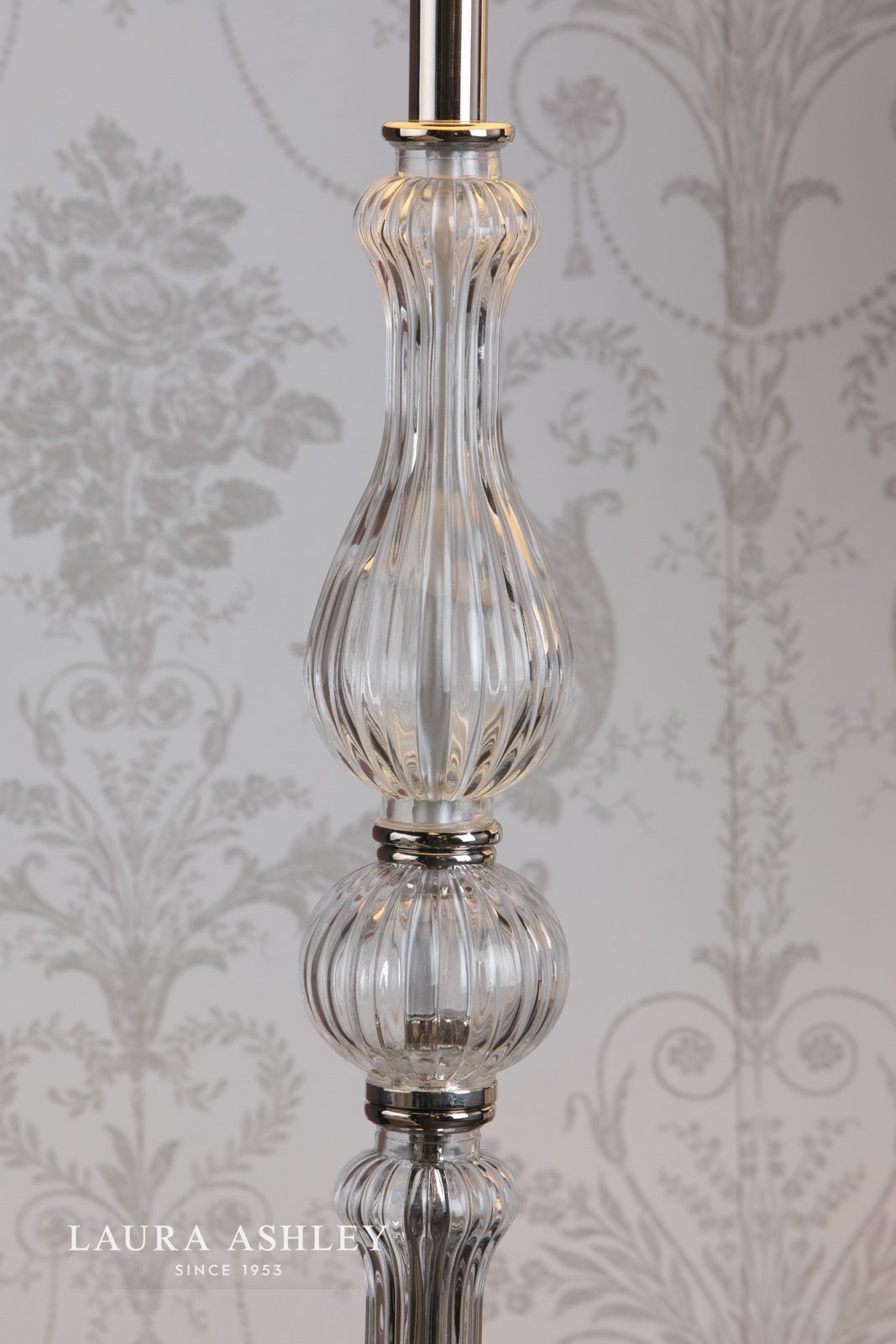 Laura Ashley Bradshaw Floor Lamp Polished Nickel & Ribbed Glass With Shade