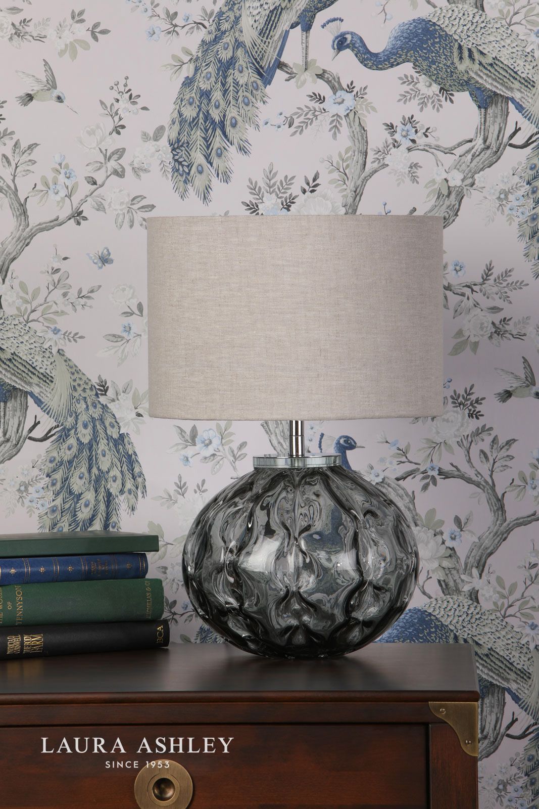 Laura Ashley Elderdale Table Lamp Smoked Glass & Polished Chrome With Shade