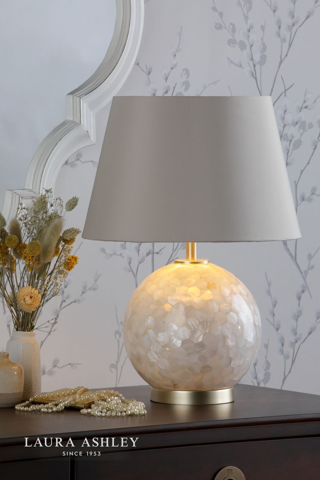 Laura Ashley Mathern Table Lamp Cream Shell & Champagne With Shade