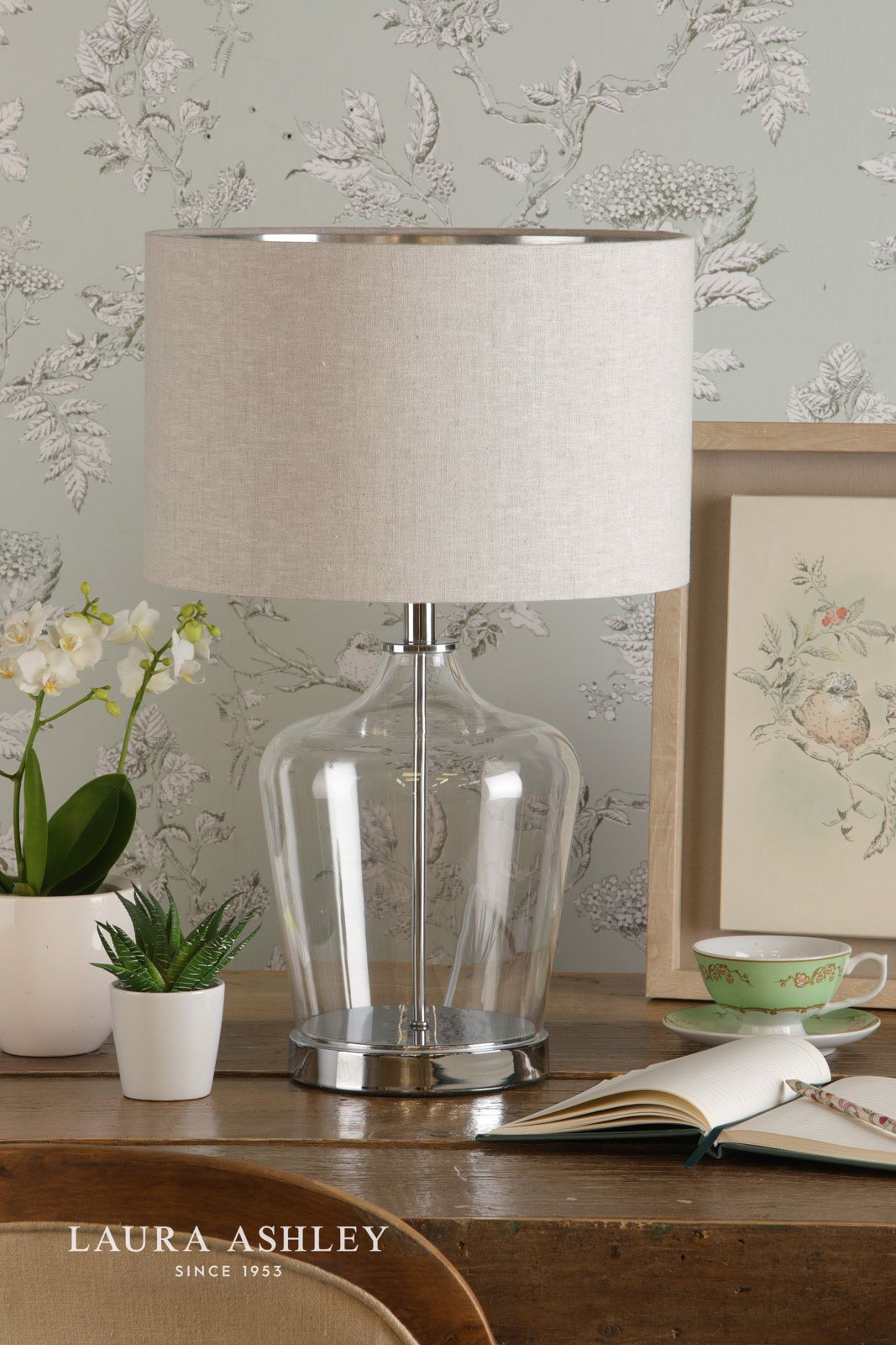 Laura Ashley Ockley Touch Table Lamp Polished Chrome & Glass With Shade