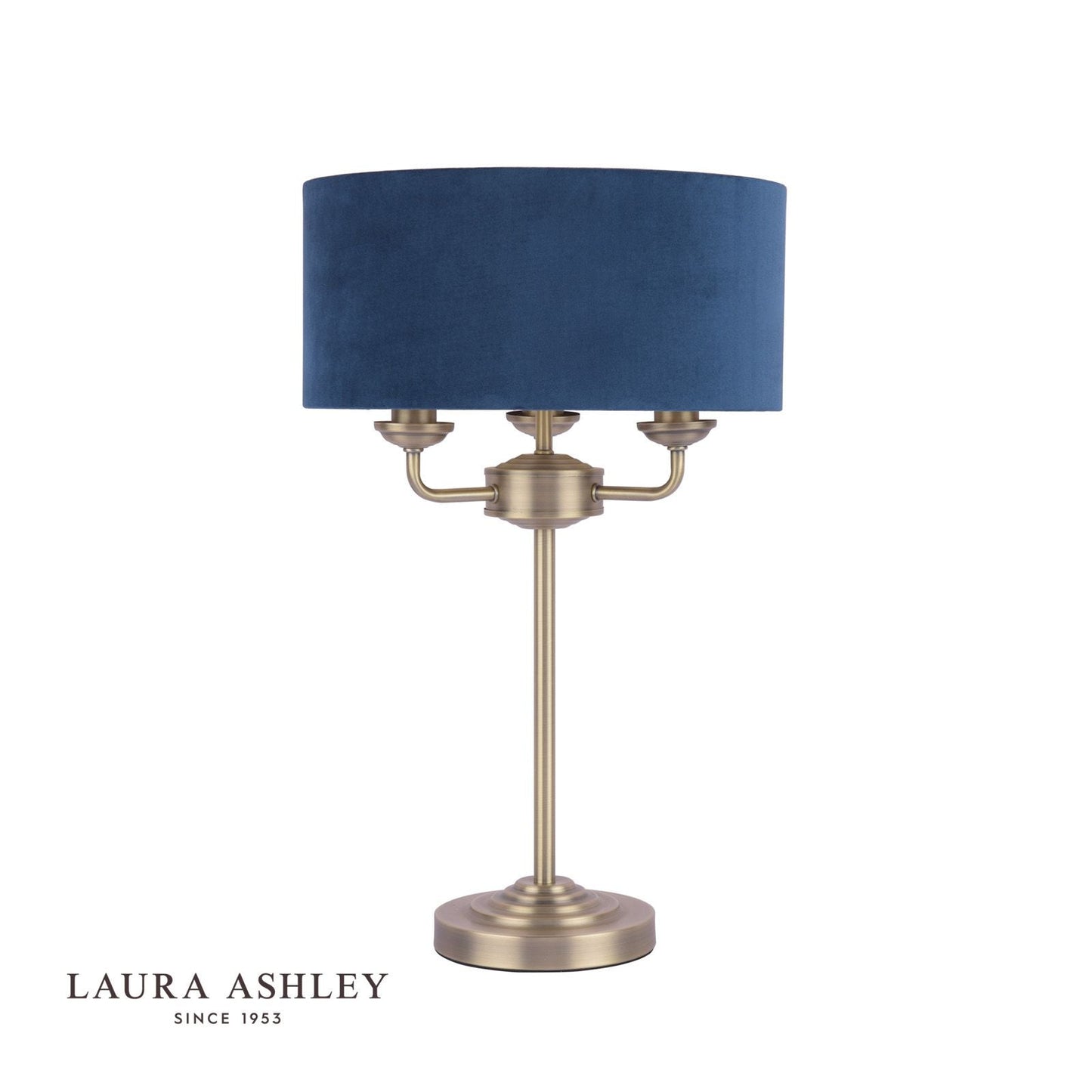 Laura Ashley Sorrento 3 Light Table Lamp Antique Brass & Blue Shade