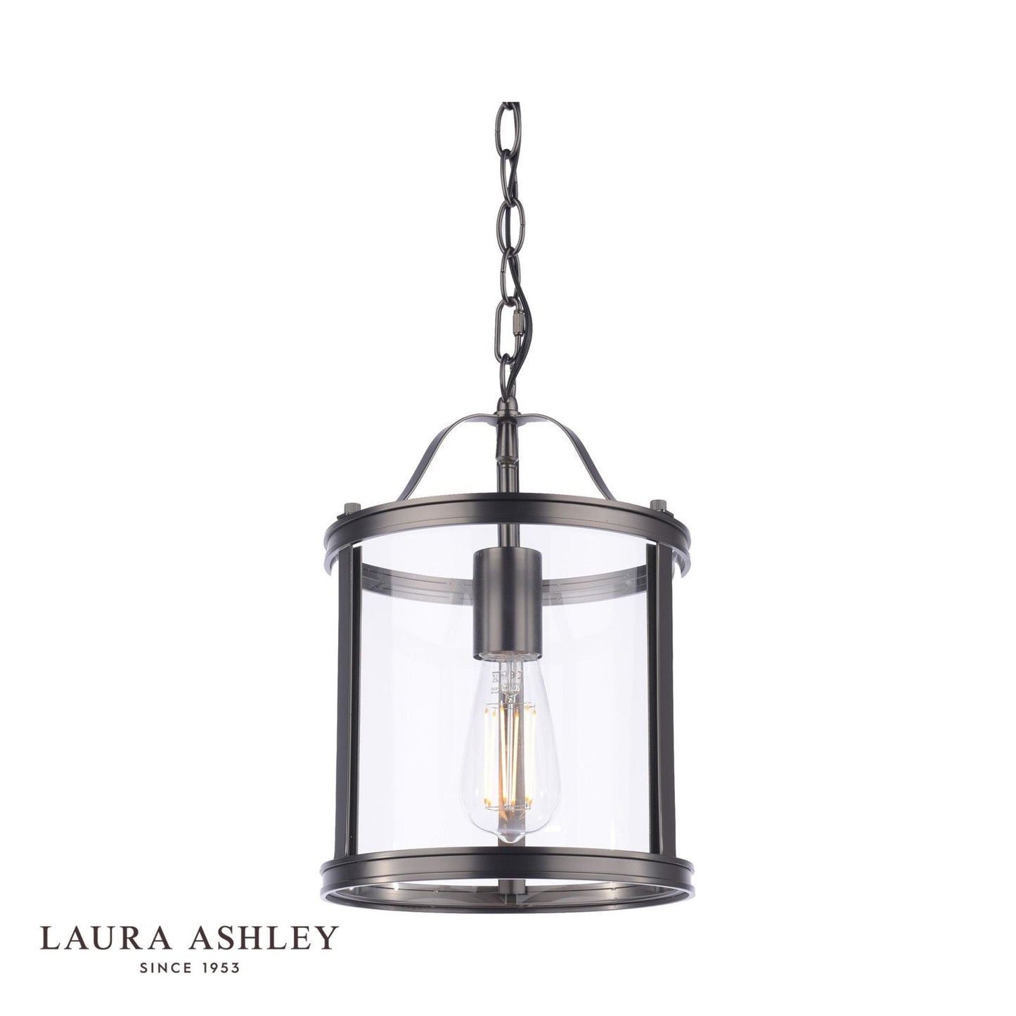 Laura Ashley Harrington Single Pendant Matt Black and Glass