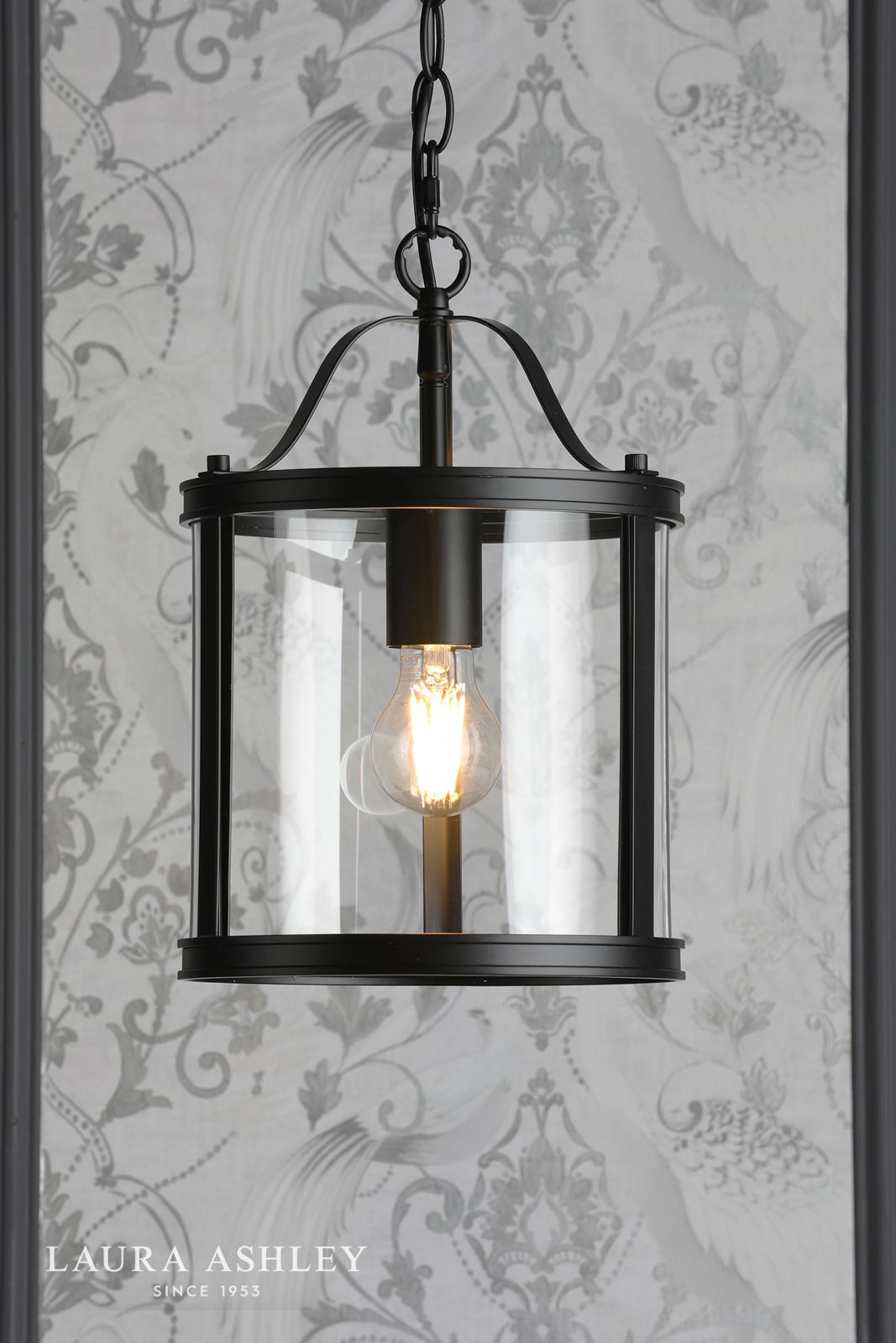 Laura Ashley Harrington Single Pendant Matt Black and Glass