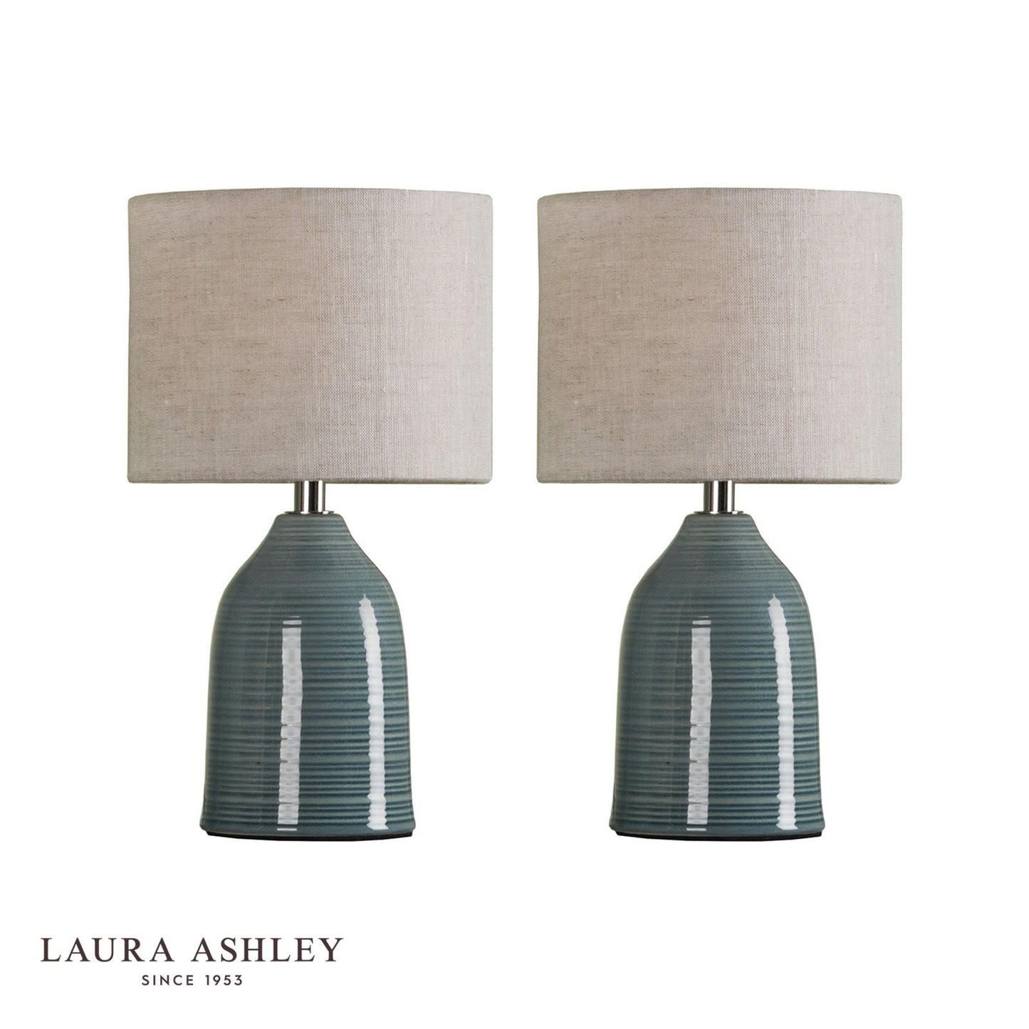Laura Ashley Penny Twin Pack Table Lamp Blue Crackle Glaze With Shade