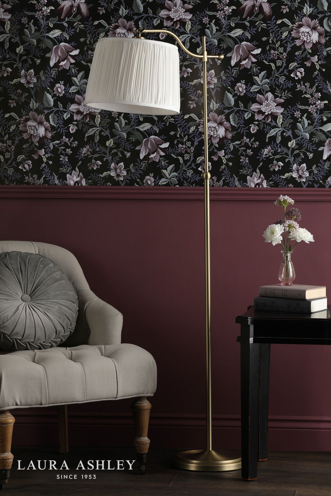 Laura Ashley Hemsley Floor Lamp Antique Brass and Ivory With Shade