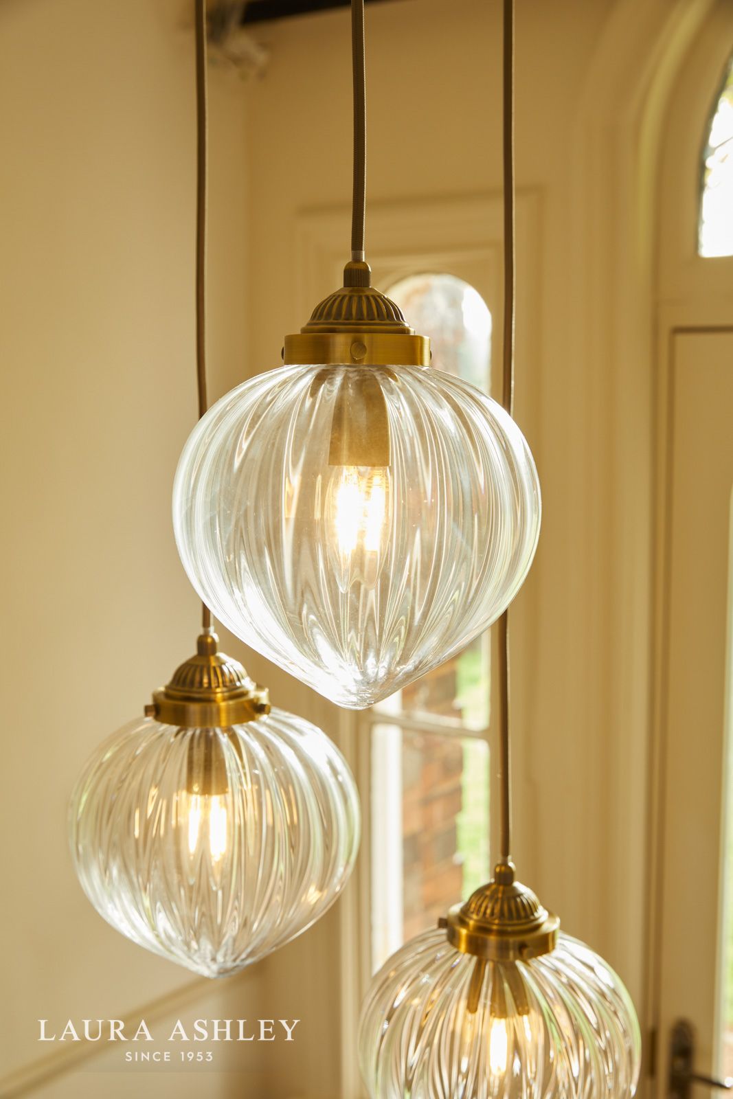 Laura Ashley Whitham 3 Light Cluster Pendant Antique Brass and Glass