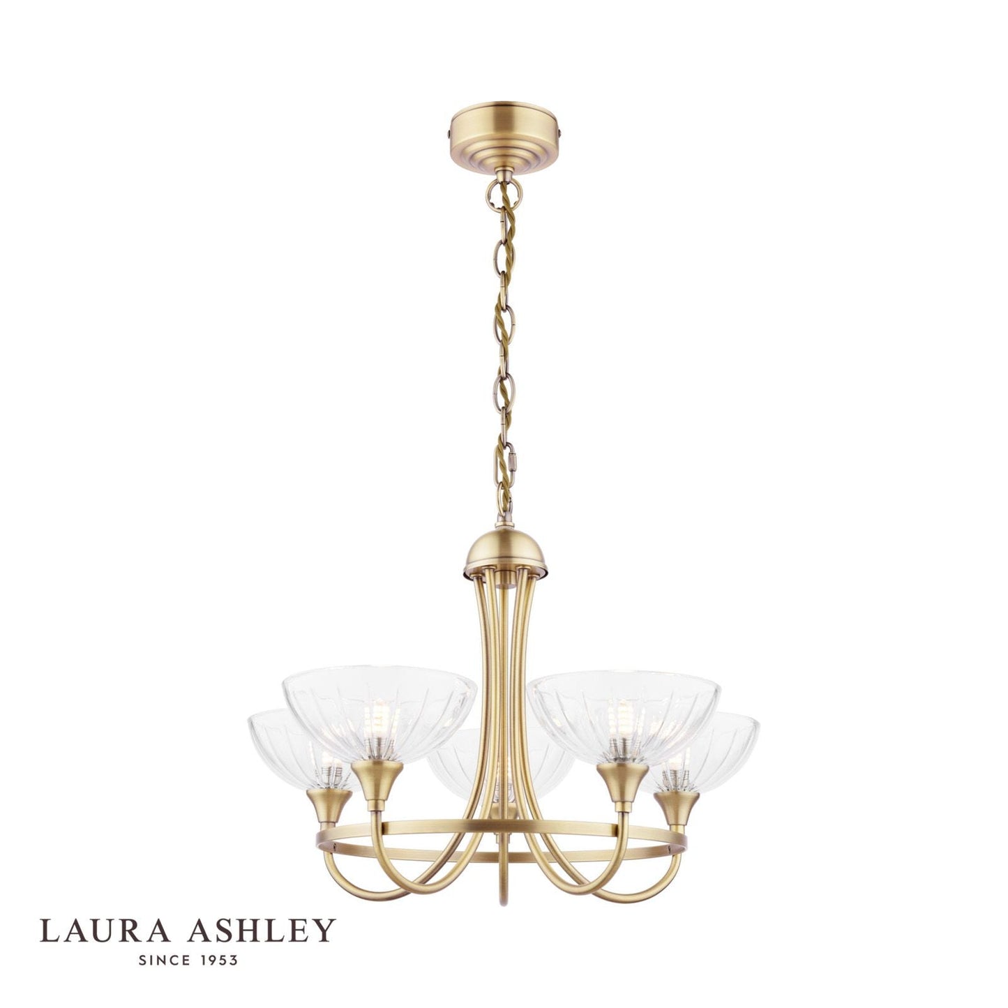Laura Ashley Wellham 5 Light Armed Pendant Antique Brass and Glass