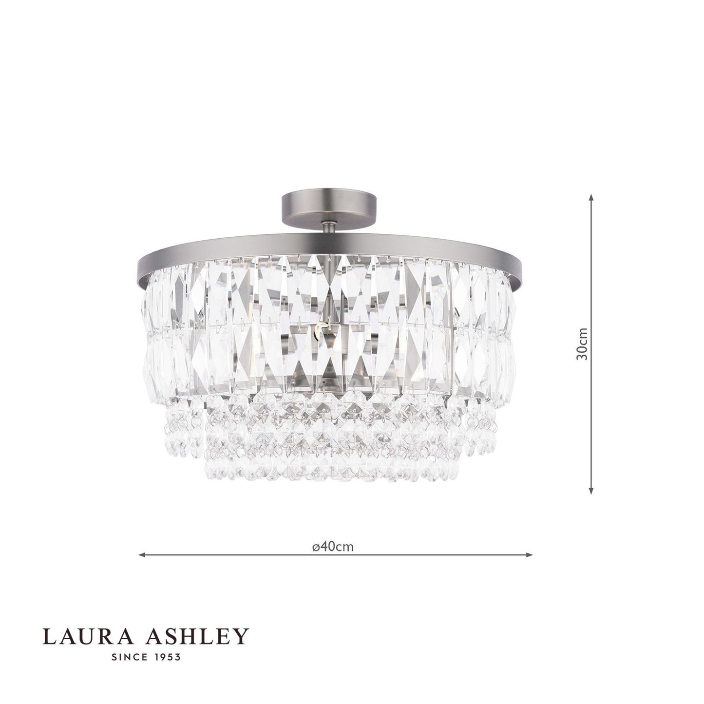 Laura Ashley Rhosill 3 Light Semi-Flush Crystal and Aged Pewter