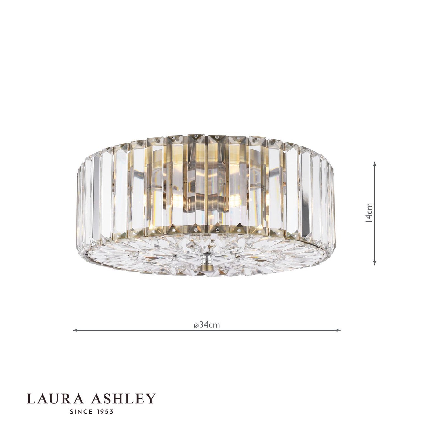 Laura Ashley Fernhurst 3 Light Flush Crystal and Antique Brass