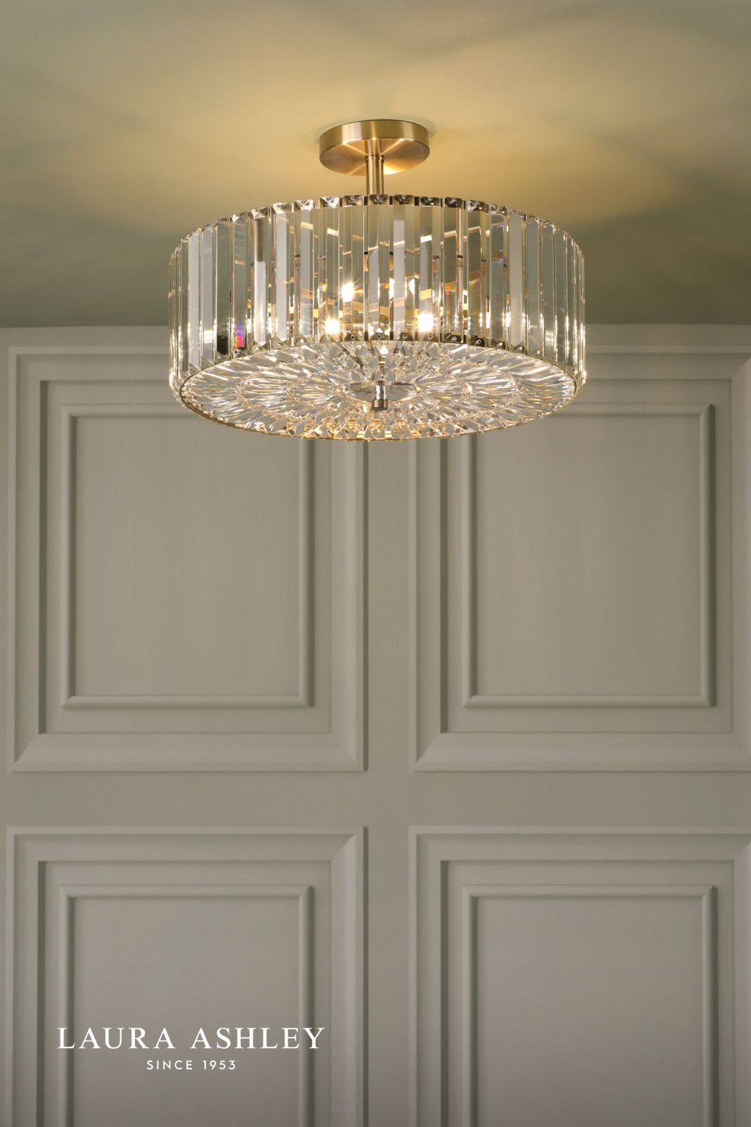 Laura Ashley Fernhurst 4 Light Semi-Flush Crystal and Antique Brass
