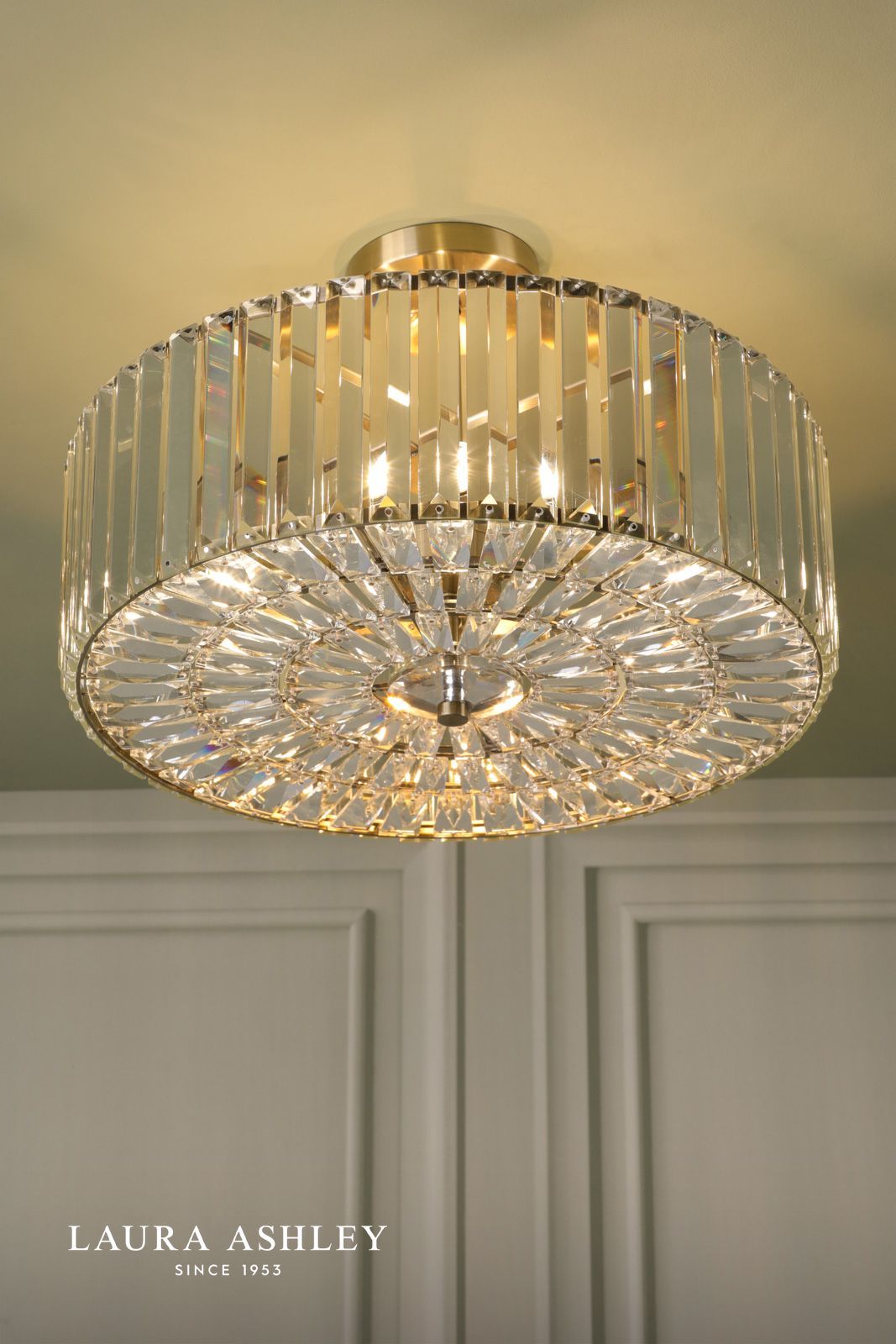Laura Ashley Fernhurst 4 Light Semi-Flush Crystal and Antique Brass