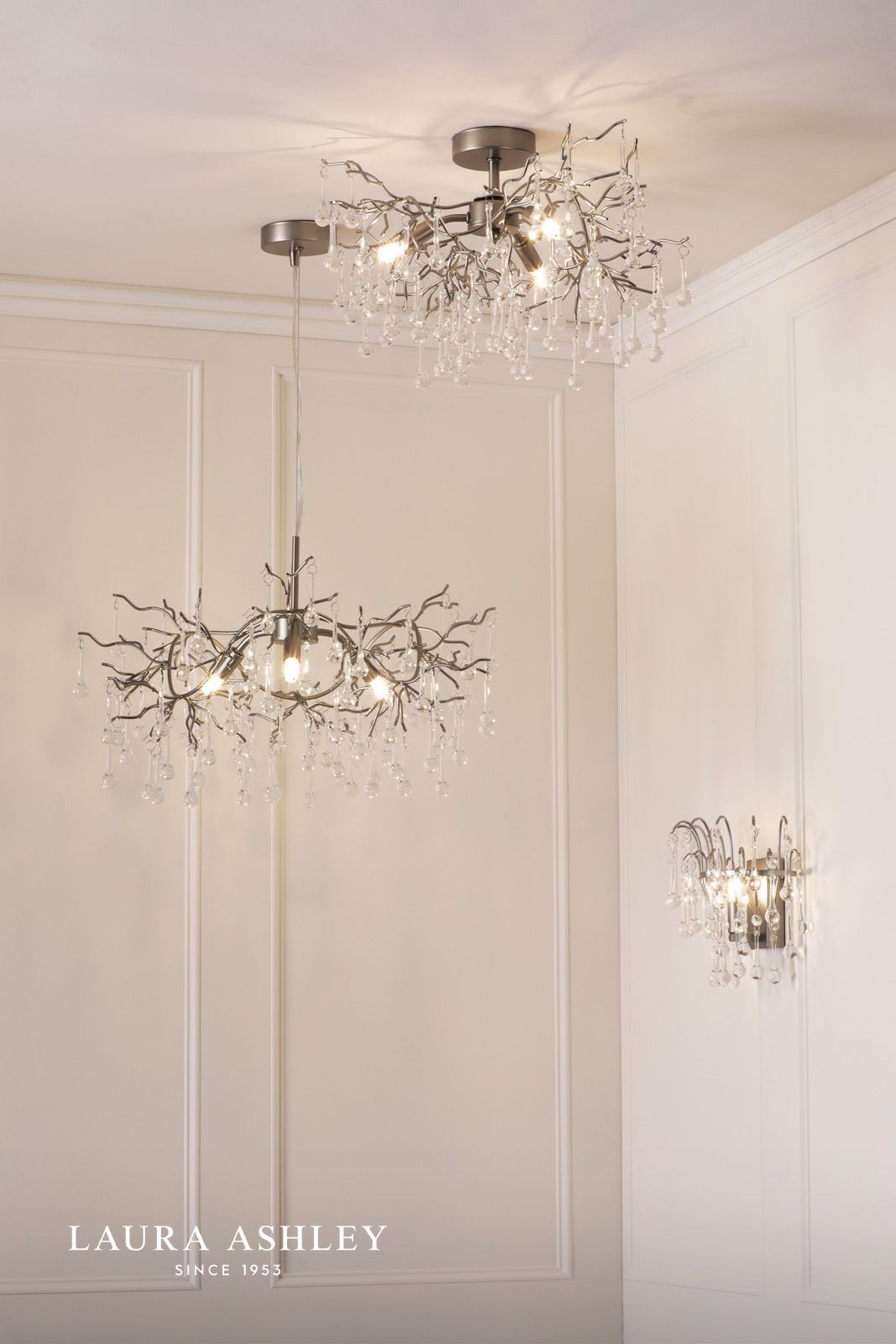 Laura Ashley Willow Wall Light Satin Pewter and Crystal