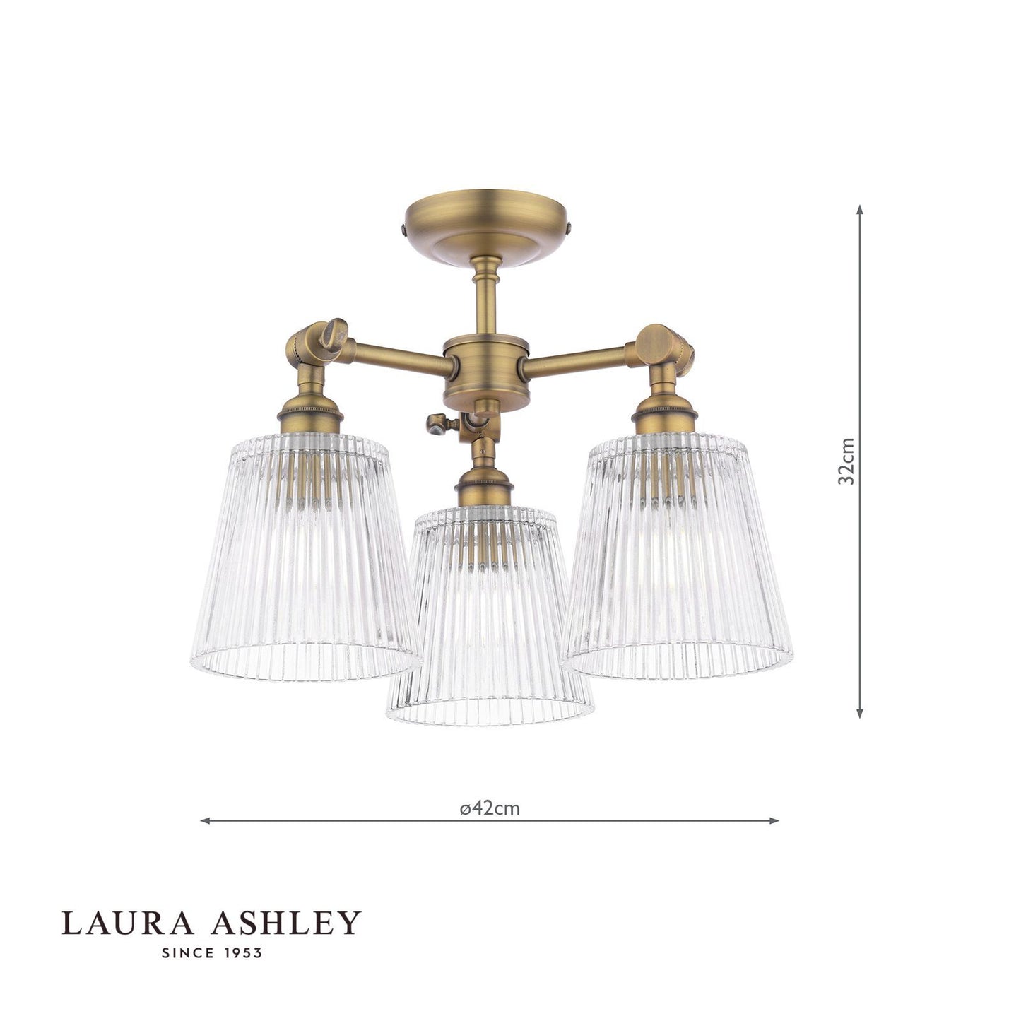 Laura Ashley Callaghan 3 Light Semi-Flush Matt Antique Brass and Ribbed Glass