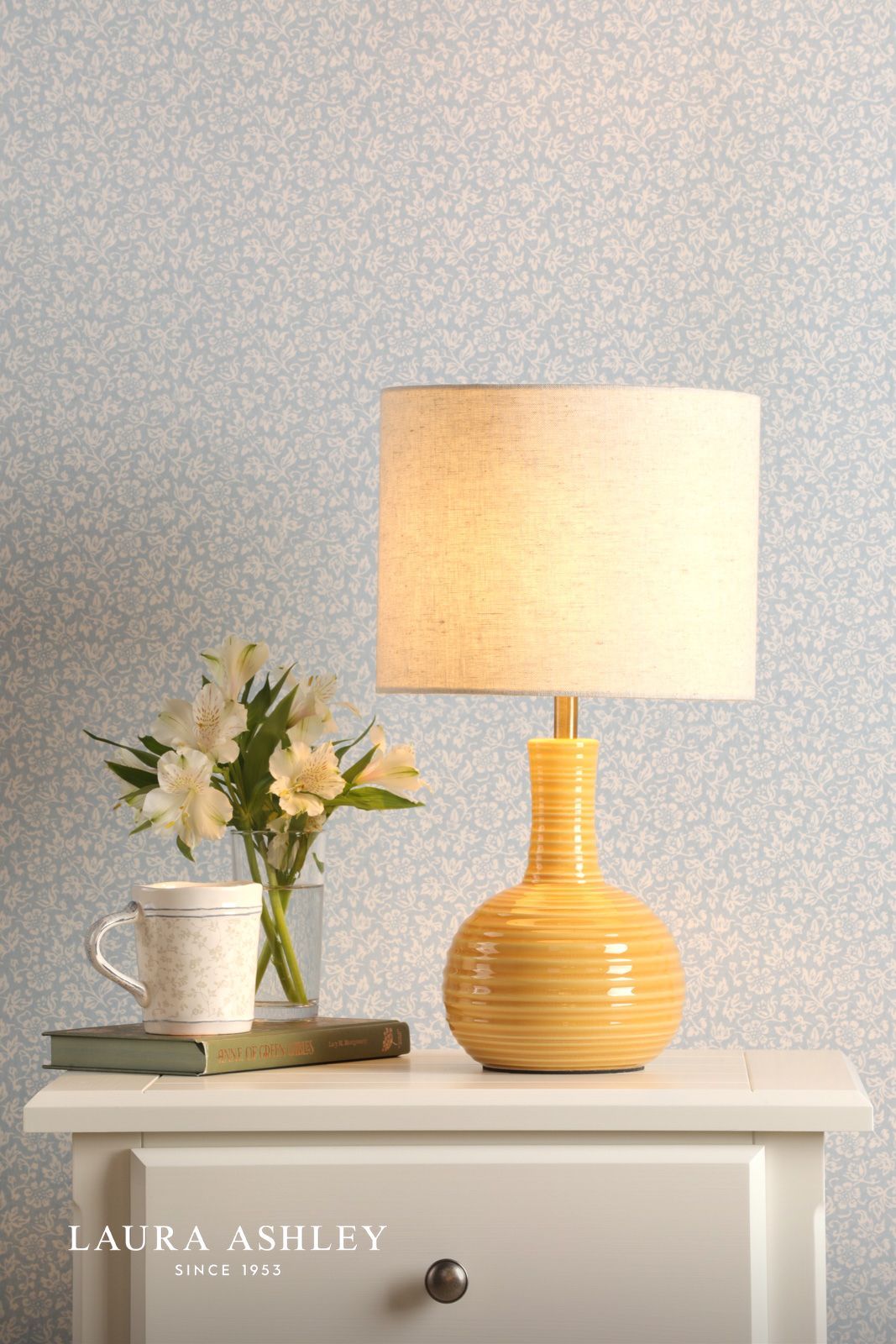 Laura Ashley Padley Table Lamp Yellow Ceramic and Antique Brass With Shade