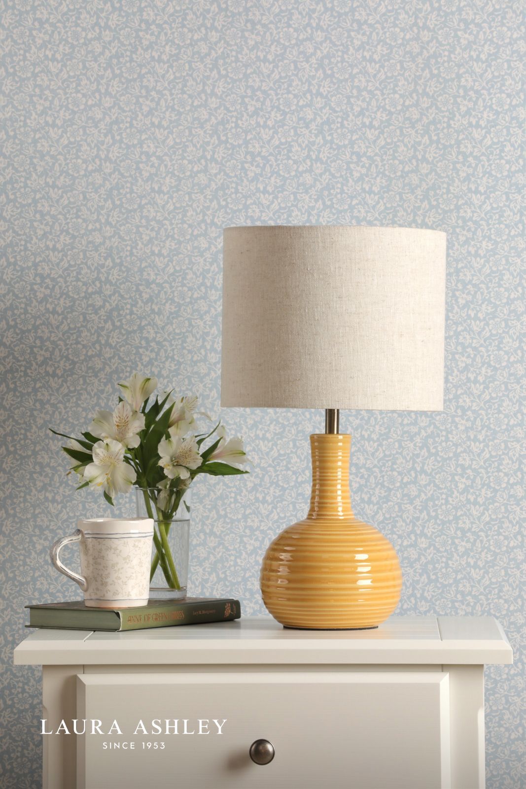 Laura Ashley Padley Table Lamp Yellow Ceramic and Antique Brass With Shade