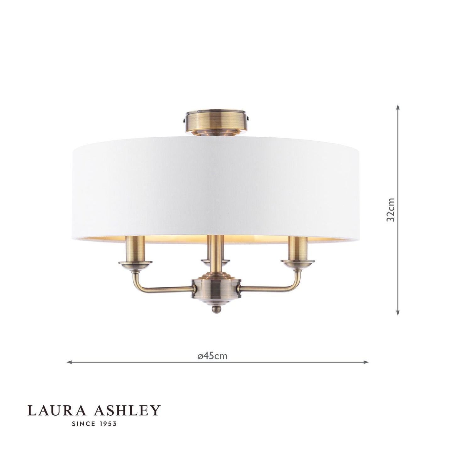 Laura Ashley Sorrento 3 Light Semi-Flush Antique Brass With Ivory Shade