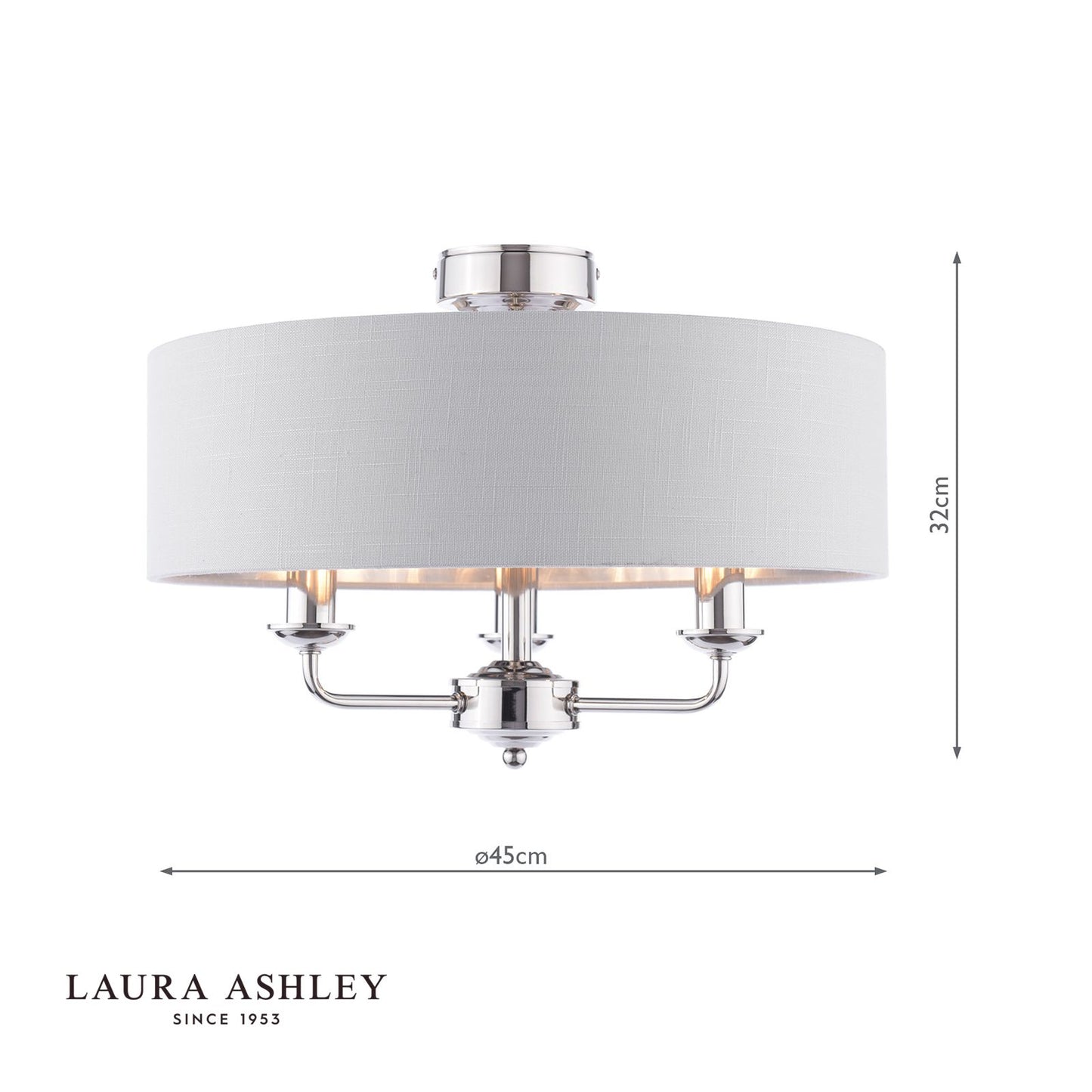 Laura Ashley Sorrento 3 Light Semi-Flush Polished Nickel With Silver Shade