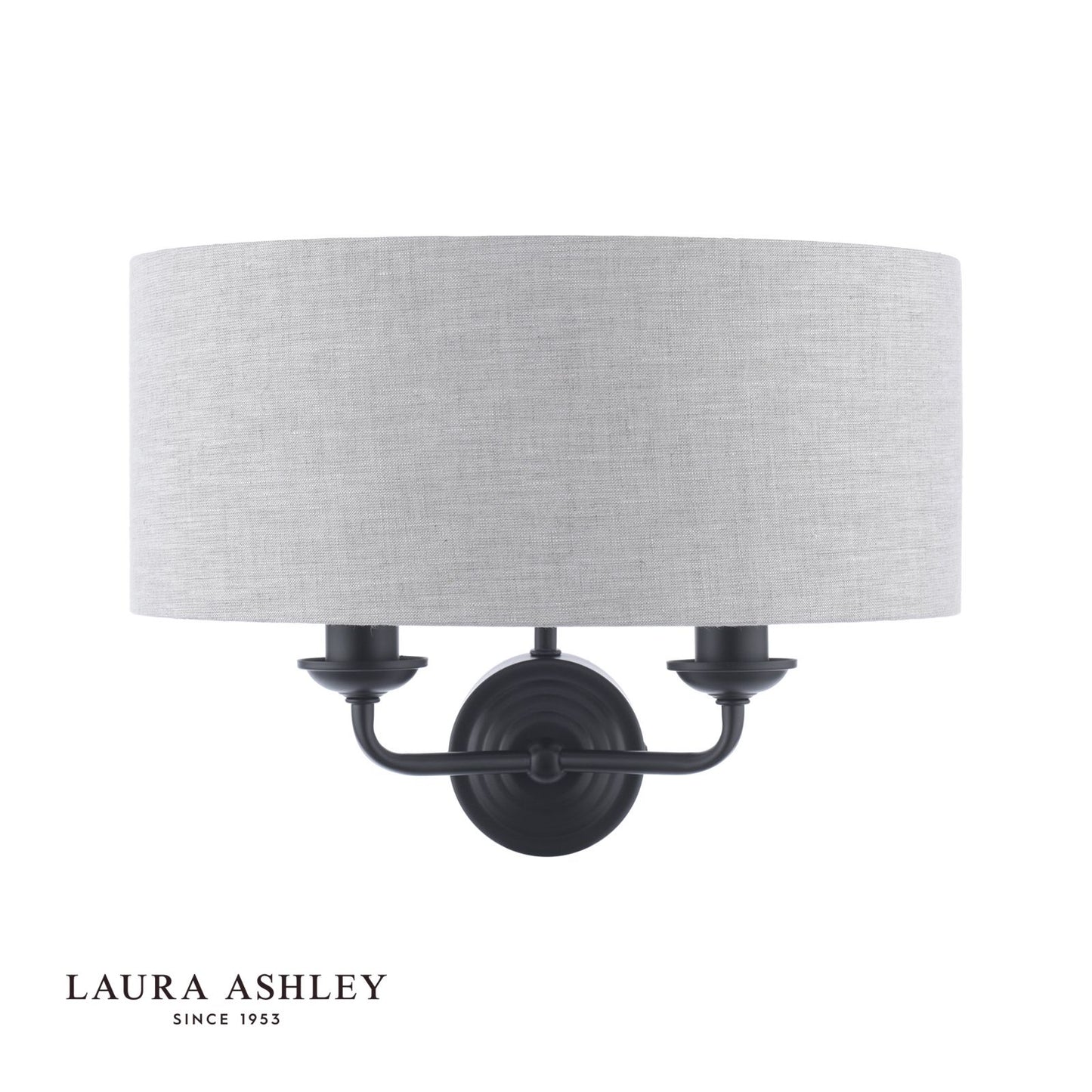 Laura Ashley Sorrento 2 Light Wall Light Matt Black With Natural Shade