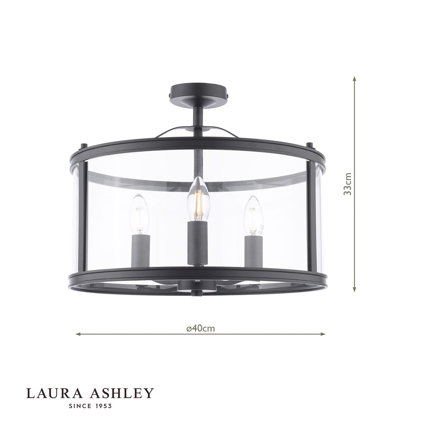 Laura Ashley Harrington 3 Light Semi-Flush Matt Black and Glass