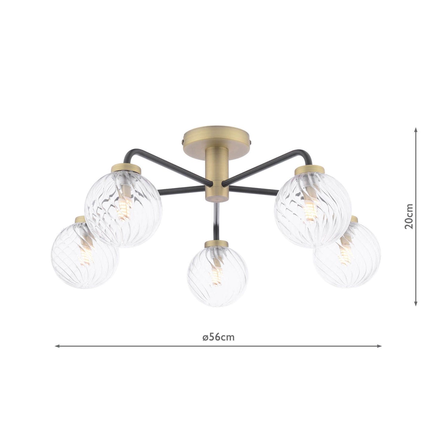 Lainey 5 Light Semi-Flush Matt Black & Twisted Glass