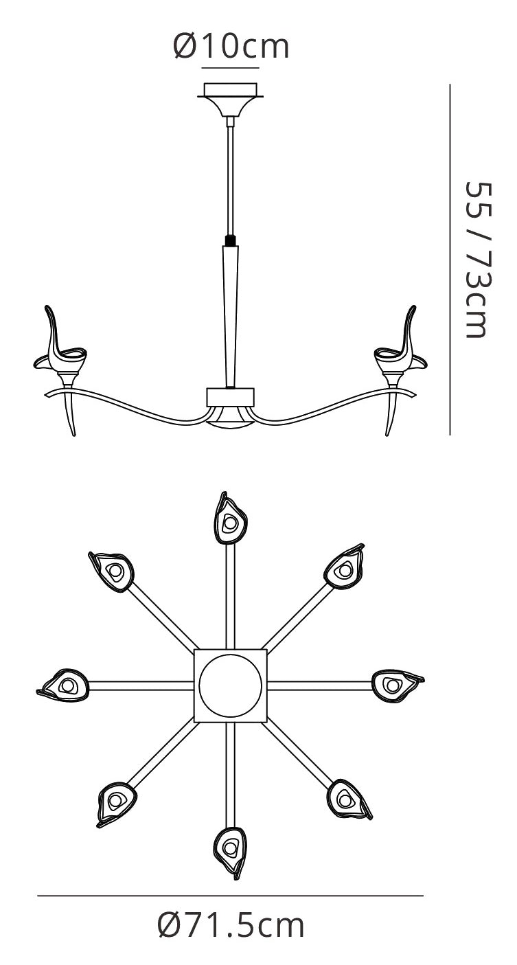 Viena Telescopic Pendant Round 8 Light G9, Polished Brass by Mantra