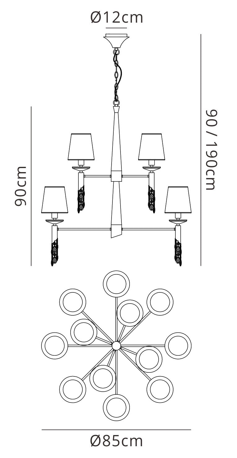 Tiffany Pendant 2 Tier 12+12 Light E14+G9, French Gold With Soft Bronze Shades & Clear Crystal by Mantra