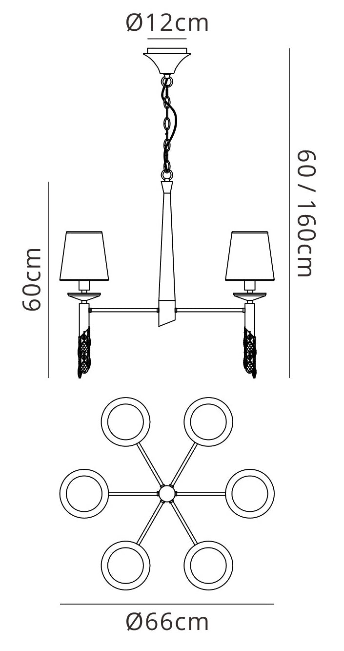 Tiffany Pendant 6+6 Light E14+G9, Polished Chrome With Cream Shades & Clear Crystal by Mantra