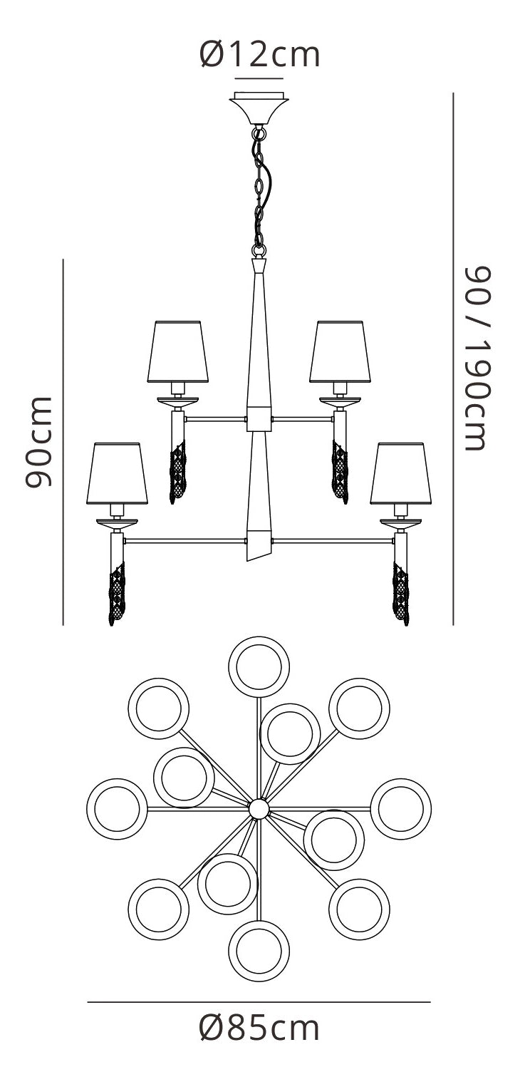 Tiffany Pendant 2 Tier 12+12 Light E14+G9, Antique Brass With Cream Shades & Clear Crystal by Mantra