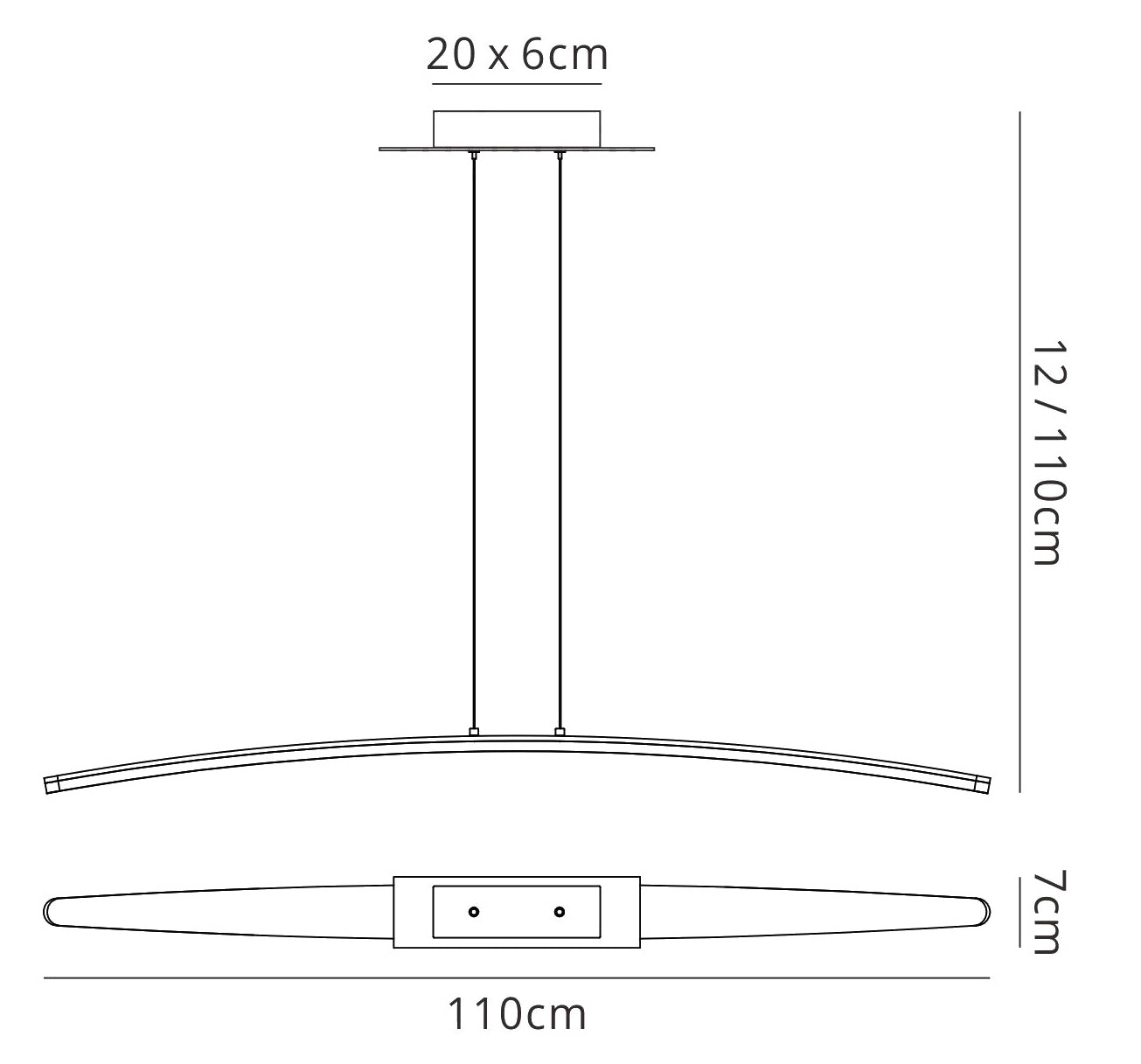 Hemisferic Linear Pendant 28W LED 110cm Bar 3000K, 2520lm, Satin Aluminium/Frosted Acrylic, 3yrs Warranty by Mantra