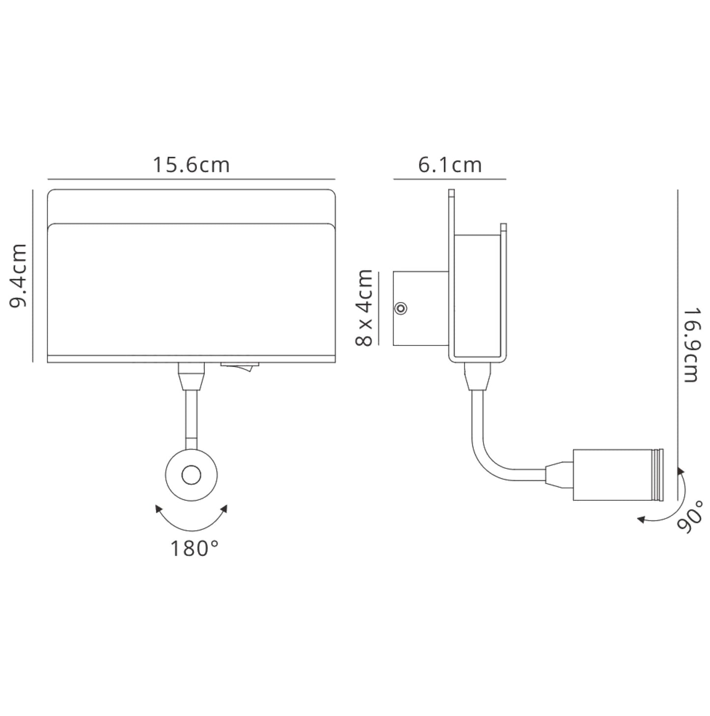 Cabarete Wall Light Rectangular 2 x 3W LED 3000K, 470lm, Switched White, 3yrs Warranty by Mantra