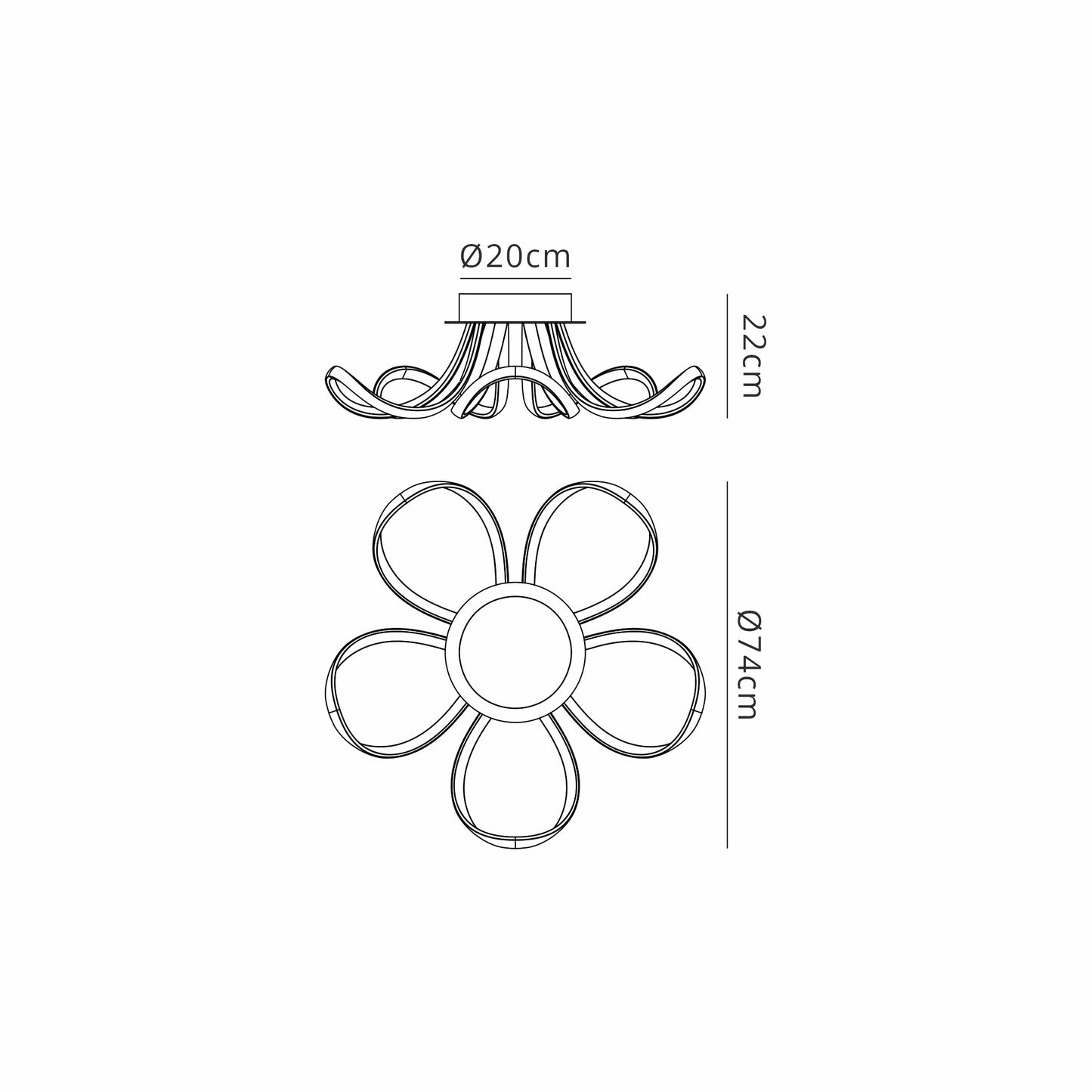 Knot Blanco Ceiling 74cm Round 5 Looped Arms 60W LED 2800K, 4800lm, Dimmable, White/Frosted Acrylic, 3yrs Warranty by Mantra