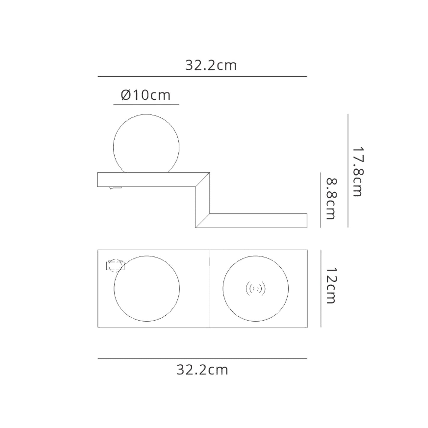Zanzibar Wall Lamp Switched Globe With Mobile Phone Induction Charger, 6W LED, 3000K, 470lm, Sand Black, 3yrs Warranty by Mantra