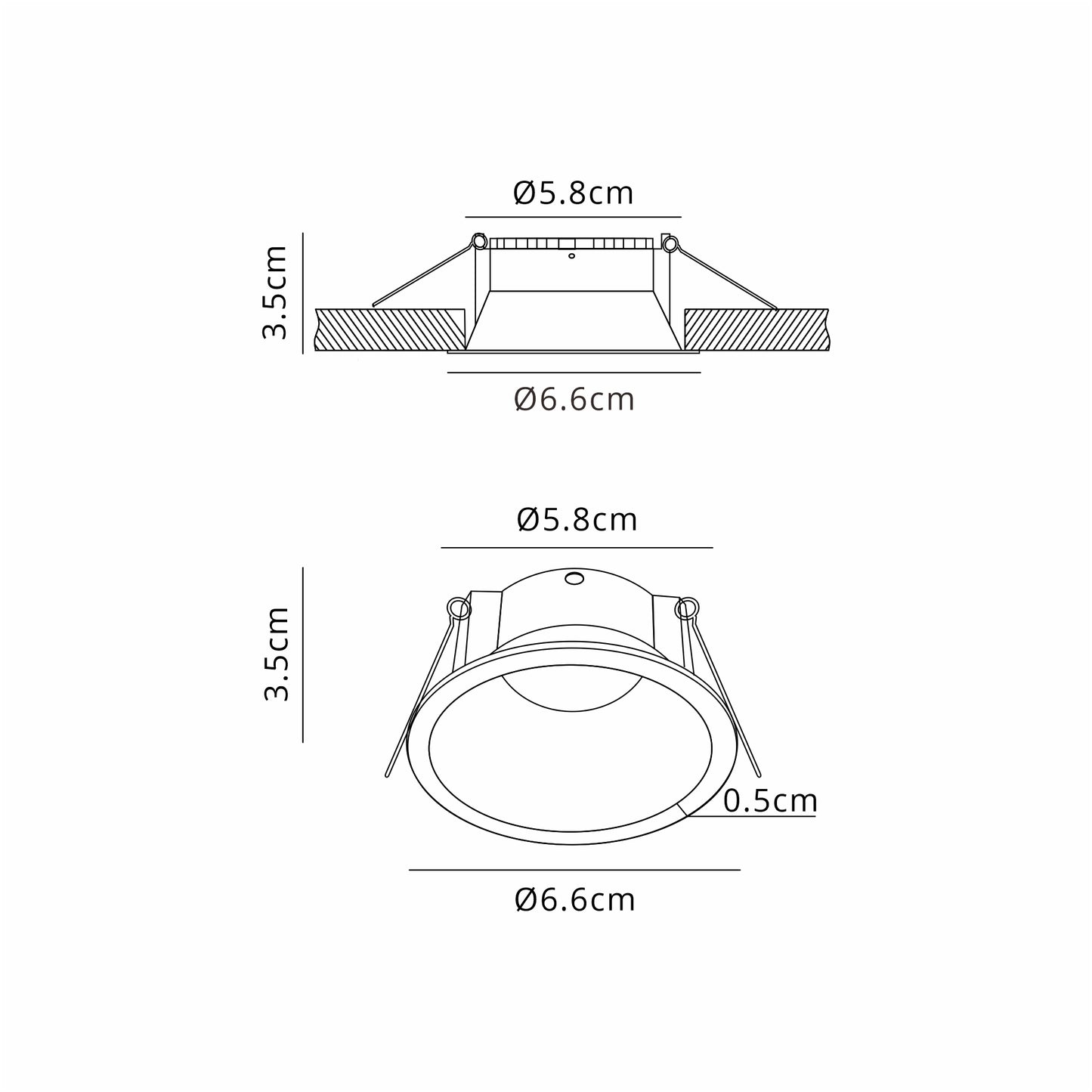 Kiel Recessed Spotlight 6.6cm, Slim 5mm Trim, 35mm GU10 (Max 8W), IP54, Cut Out 60mm, White by Mantra