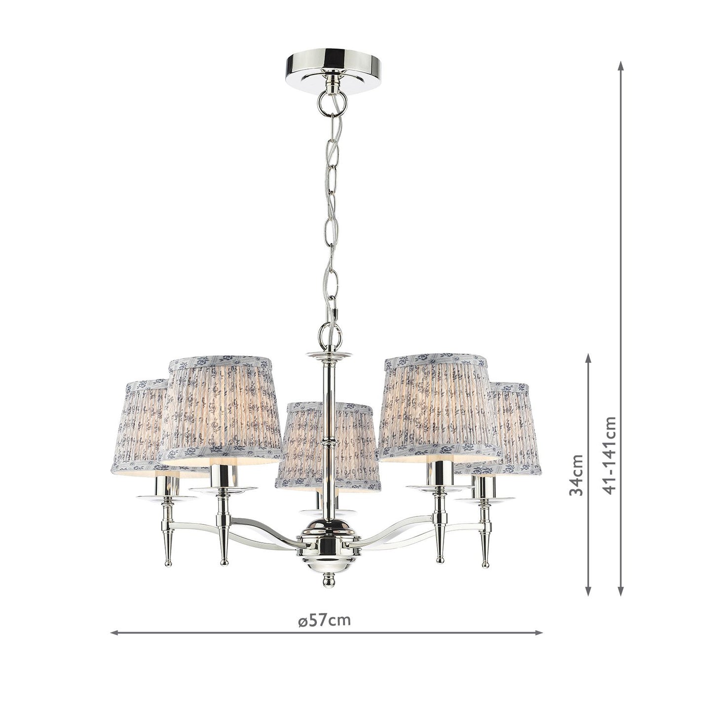 English Heritage Marble Hill 5 Light Armed Pendant Polished Nickel With Shade