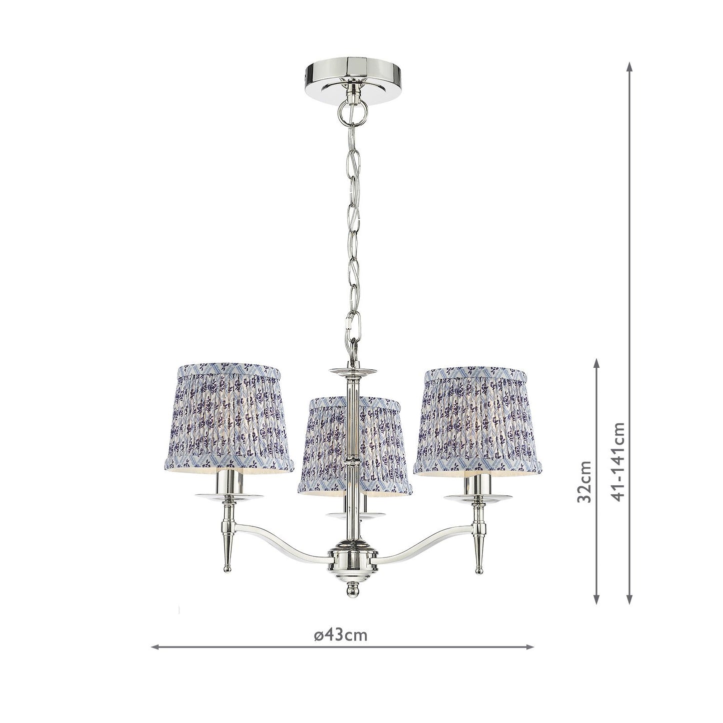 English Heritage Marble Hill 3 Light Armed Fitting Polished Nickel With Shade