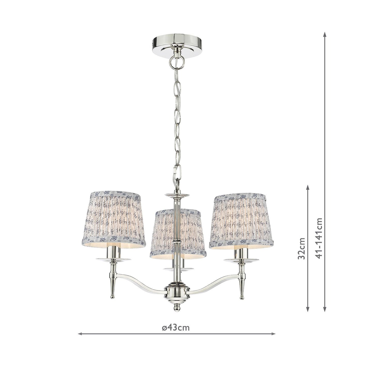 English Heritage Marble Hill 3 Light Armed Fitting Polished Nickel With Shade