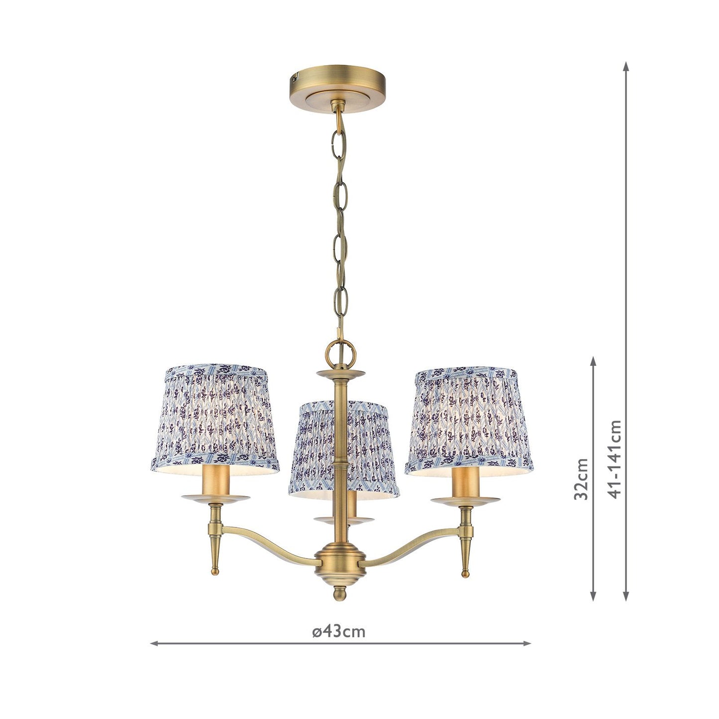 English Heritage Marble Hill 3 Light Armed fitting Aged Brass With Shade