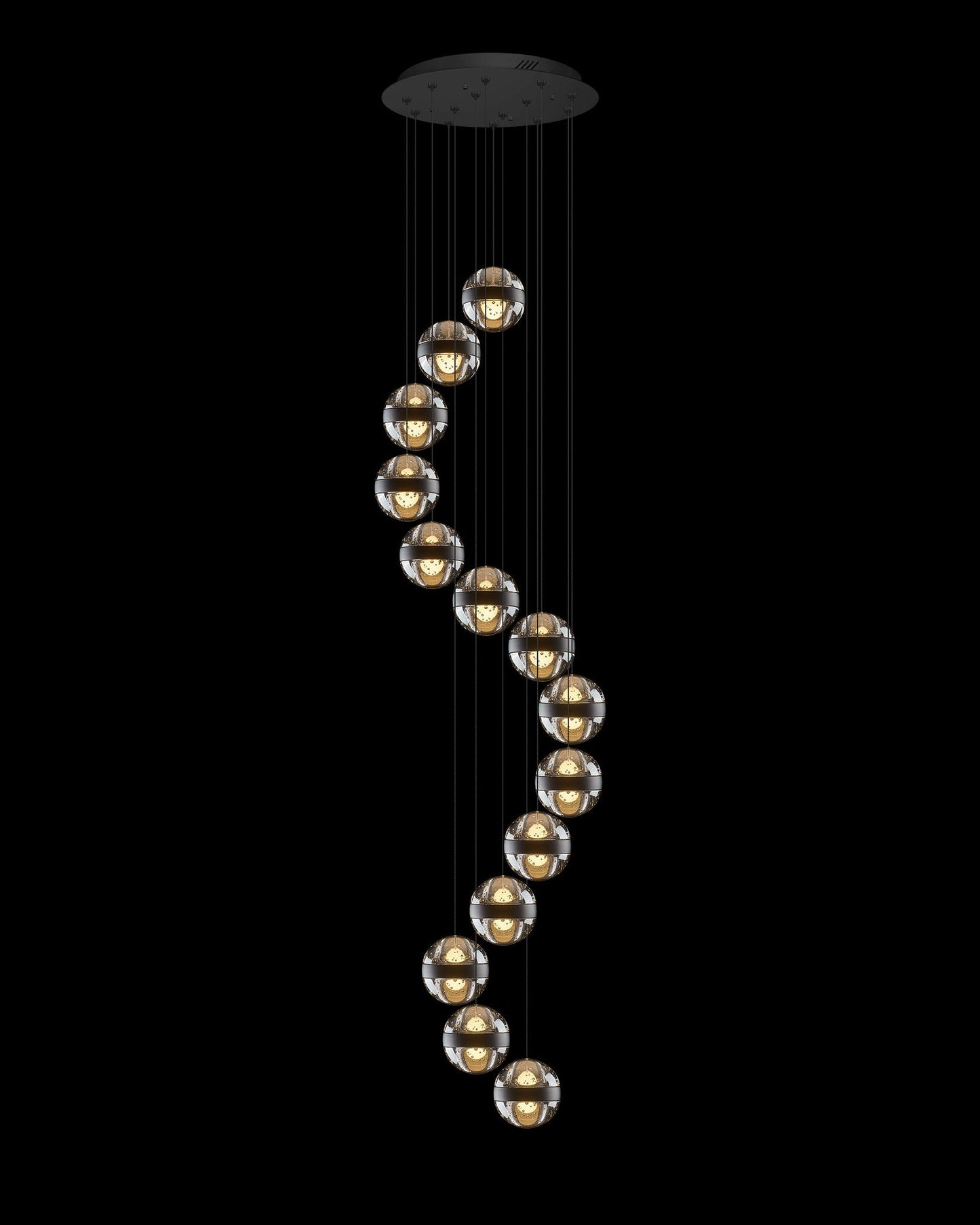 Frizzante 14Lt Round Pendant Matt Black Smoke Glass Light