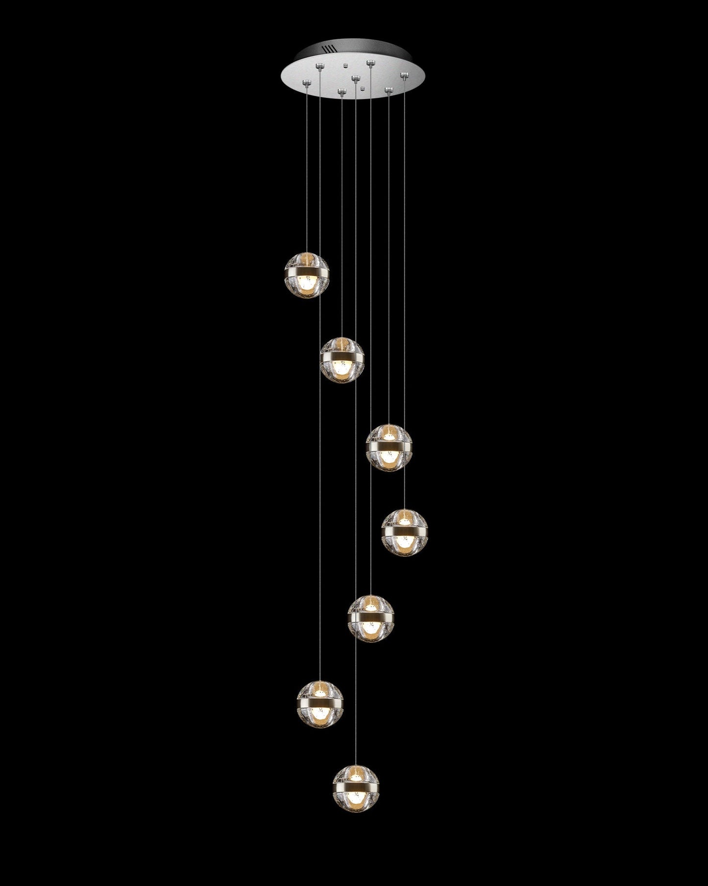 Frizzante 7Lt Round Pendant Satin Nickel Clear Glass Light
