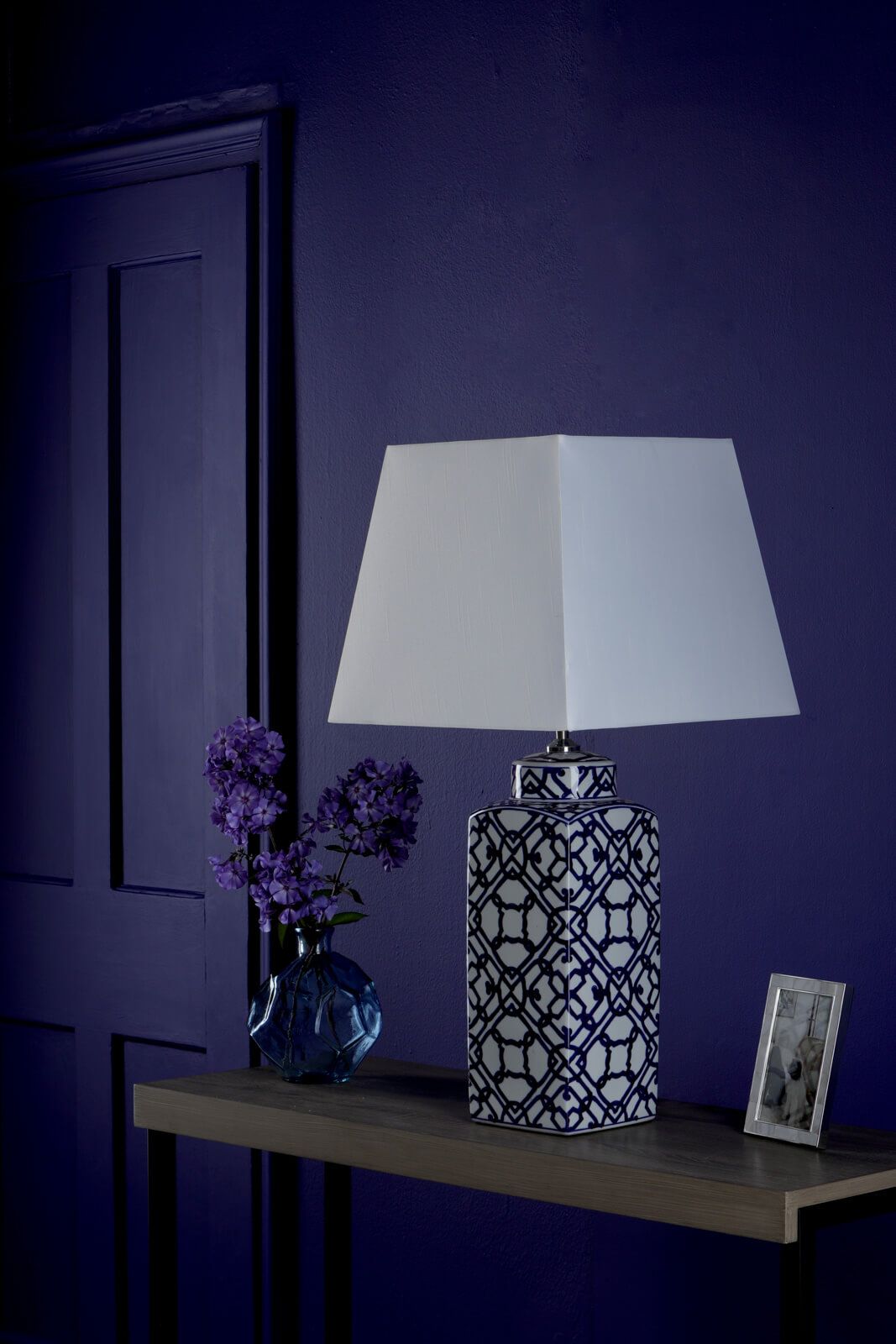 Mystic Table Lamp Blue And White With Shade