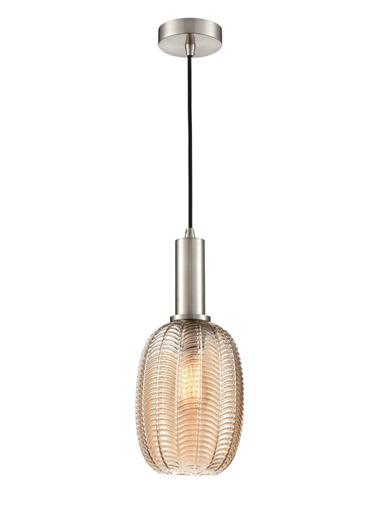 Mezcla pendant in satin nickel with chevron glass