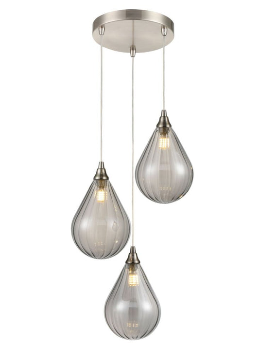 Perry 3 Light Spreader in satin nickel with smoked glass