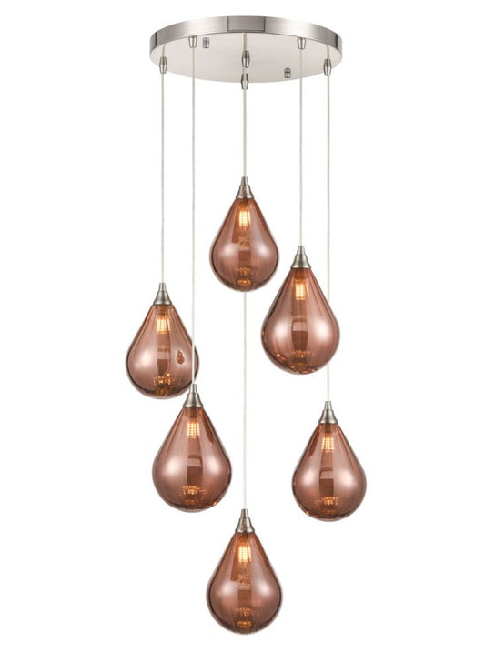 Perry 6 Light Spreader in satin nickel with copper glass