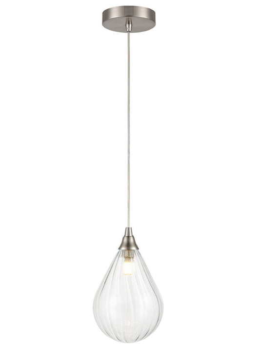 Perry single pendant in satin nickel with clear glass