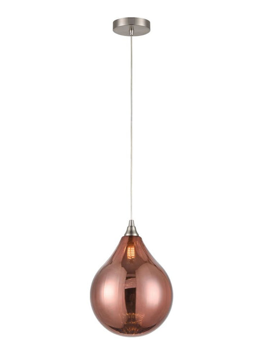 Perry single pendant in satin nickel with copper glass