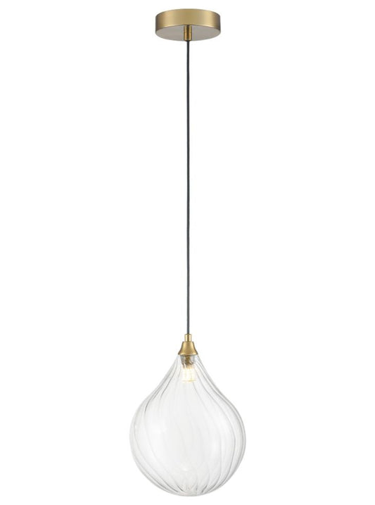 Perry single pendant in aged brass with clear glass