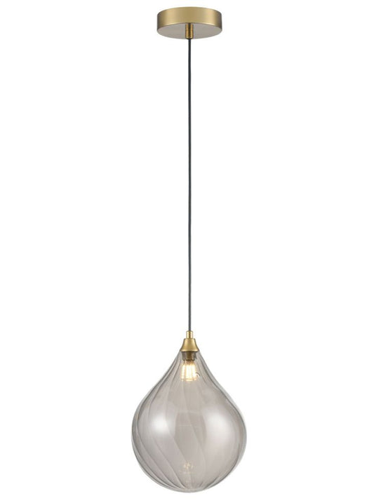 Perry single pendant in aged brass with smoked glass