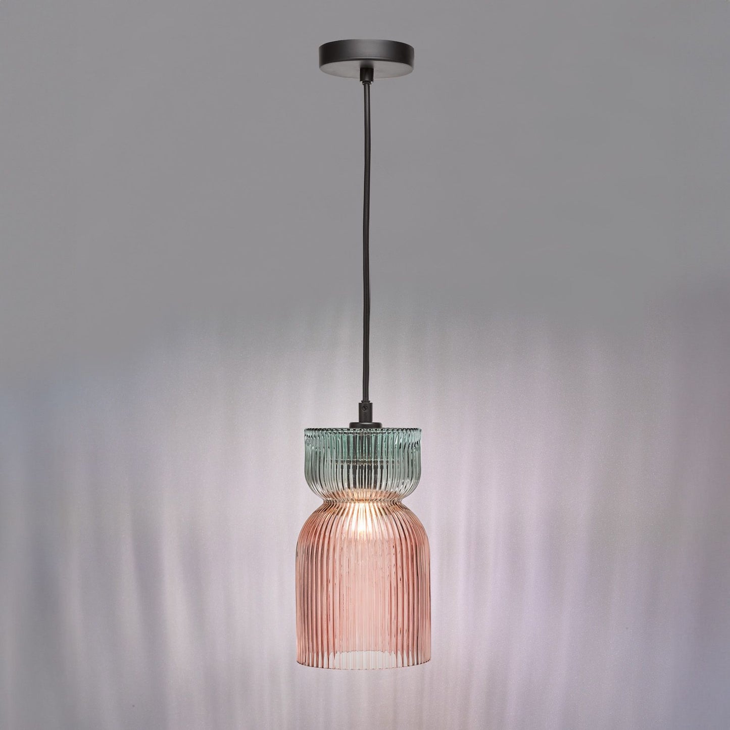 Rhubarb Pendant Pink and Green Ribbed Glass