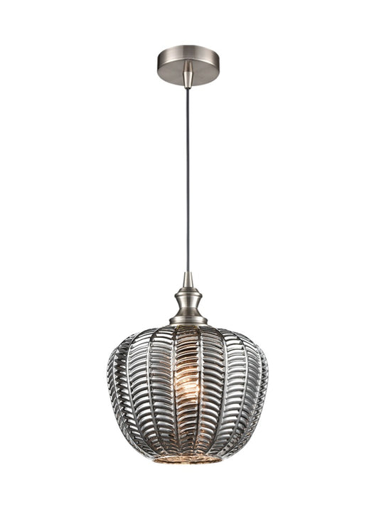 Refract satin nickel single pendant with chevron glass
